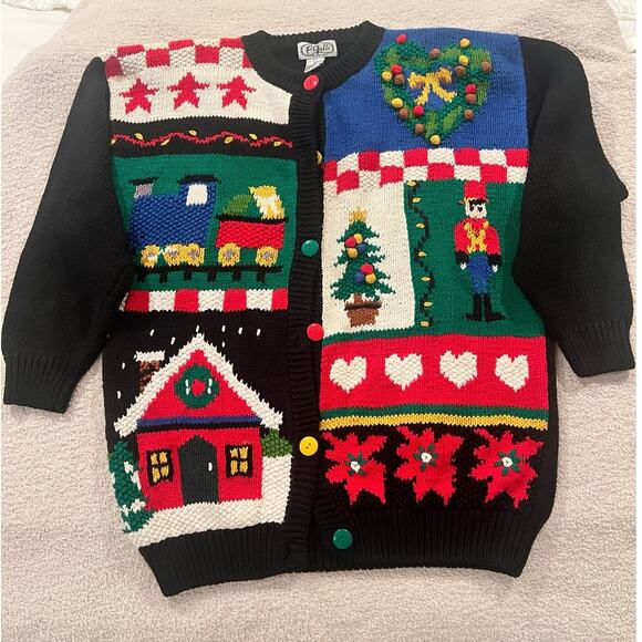 Vintage P’ Galli designs Christmas Cardigan Sweater Size Medium - Picture 1 of 7